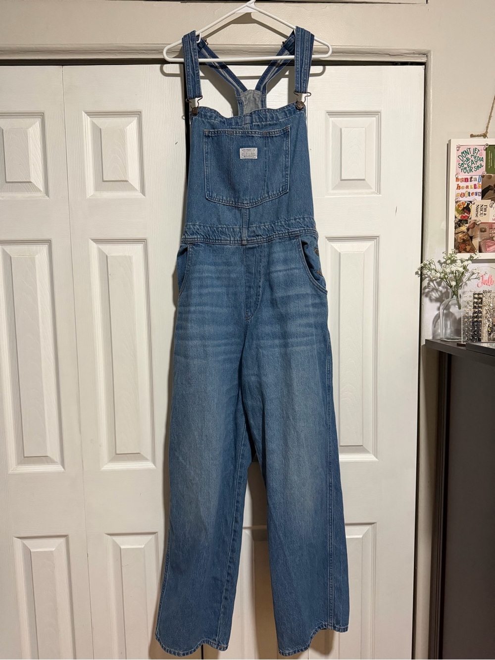Levi's Medium Blue Wide-Leg Denim Overalls - Women